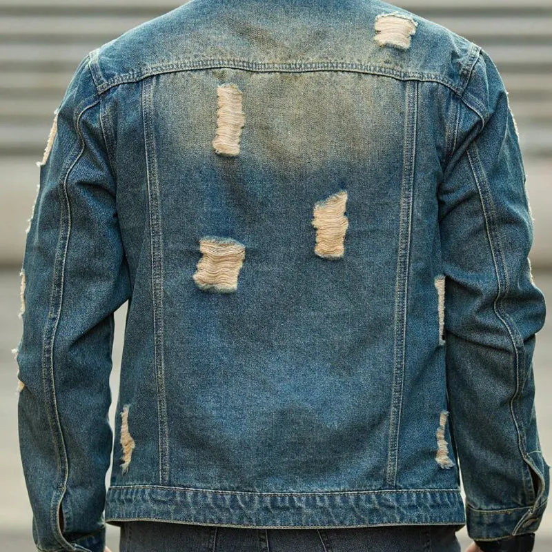 Men's Vintage Ripped Lapel Denim Jacket 97846774X