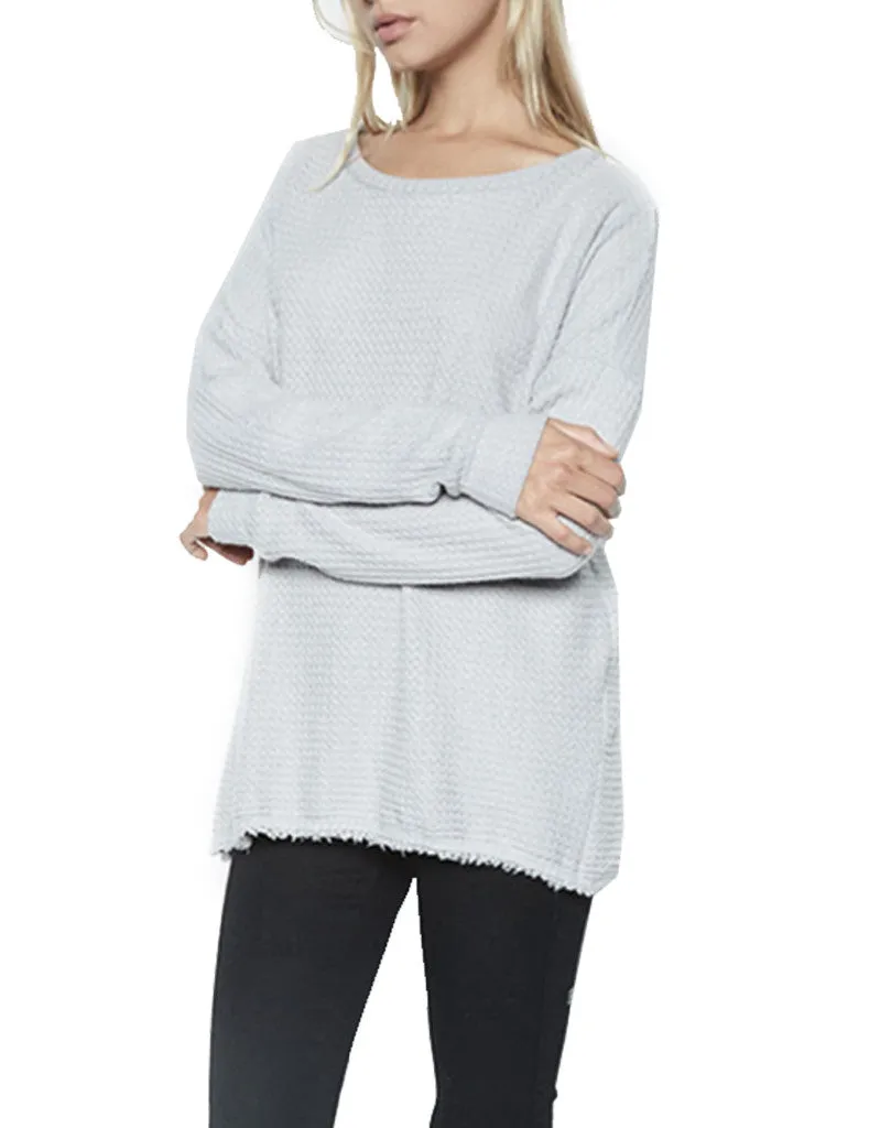 Michael Lauren Field Drop Shoulder Pullover w/Slit in Heather Grey Waffle