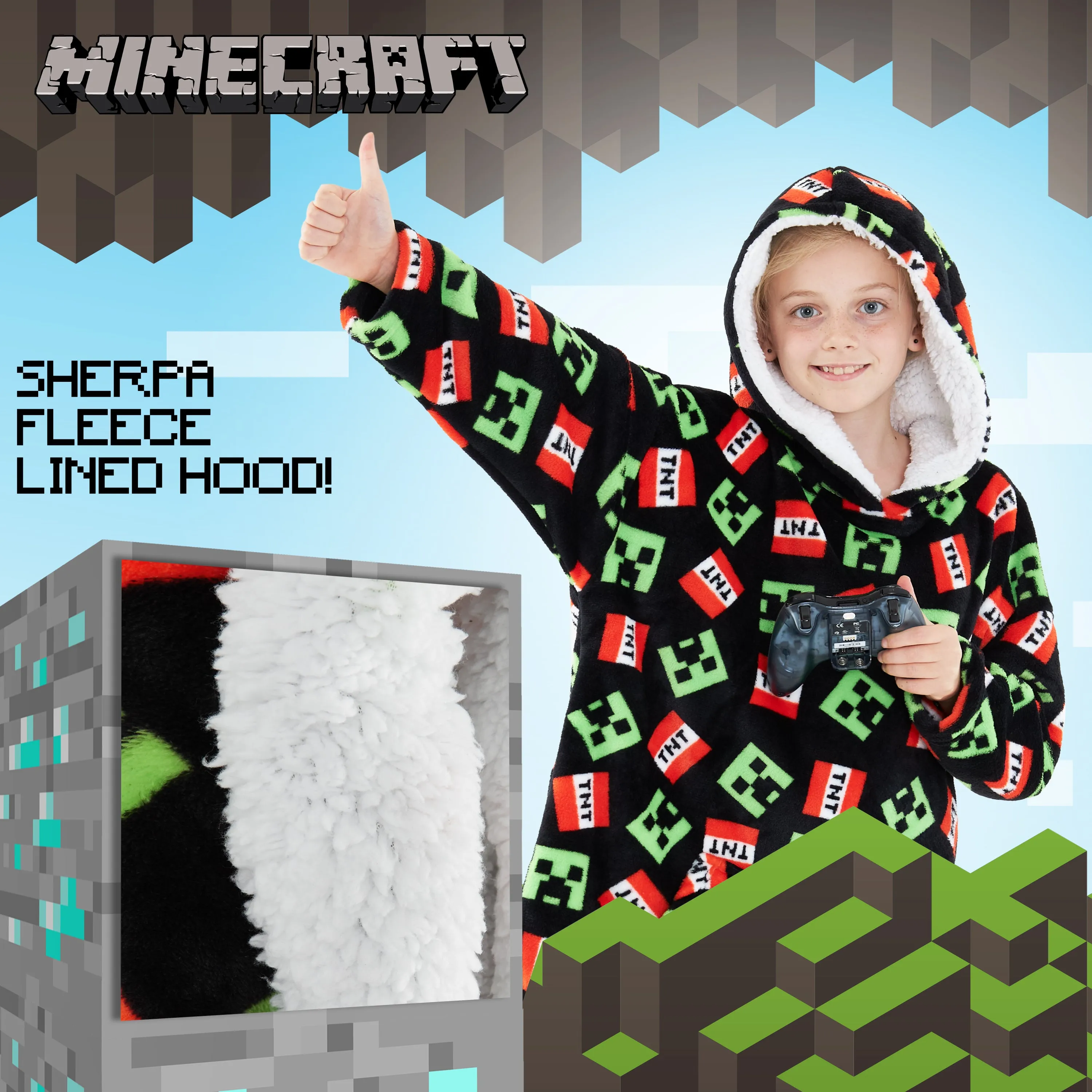 Minecraft Hoodie for Kids, Oversized Blanket Hoodie Boys Girls, Minecraft Gifts