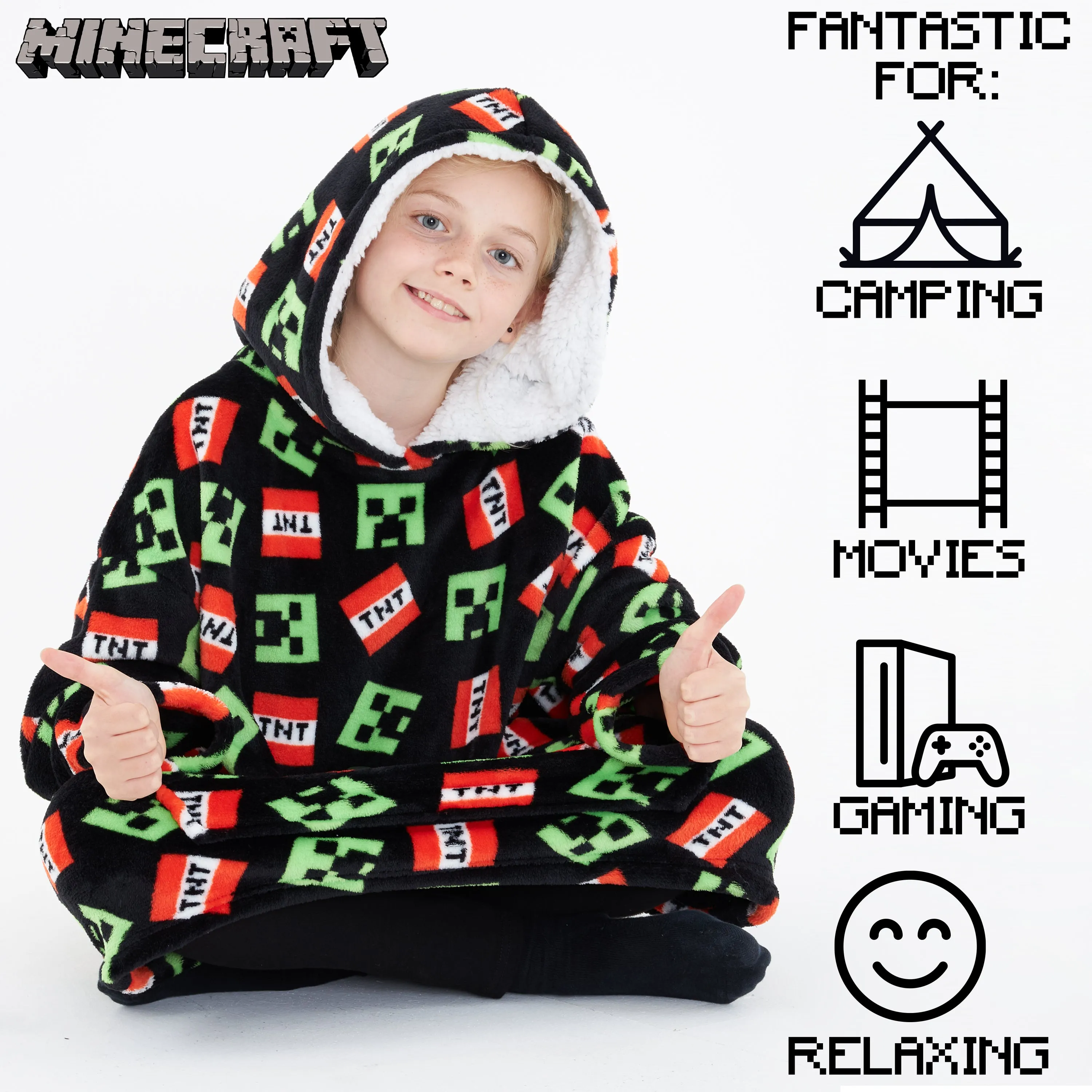 Minecraft Hoodie for Kids, Oversized Blanket Hoodie Boys Girls, Minecraft Gifts