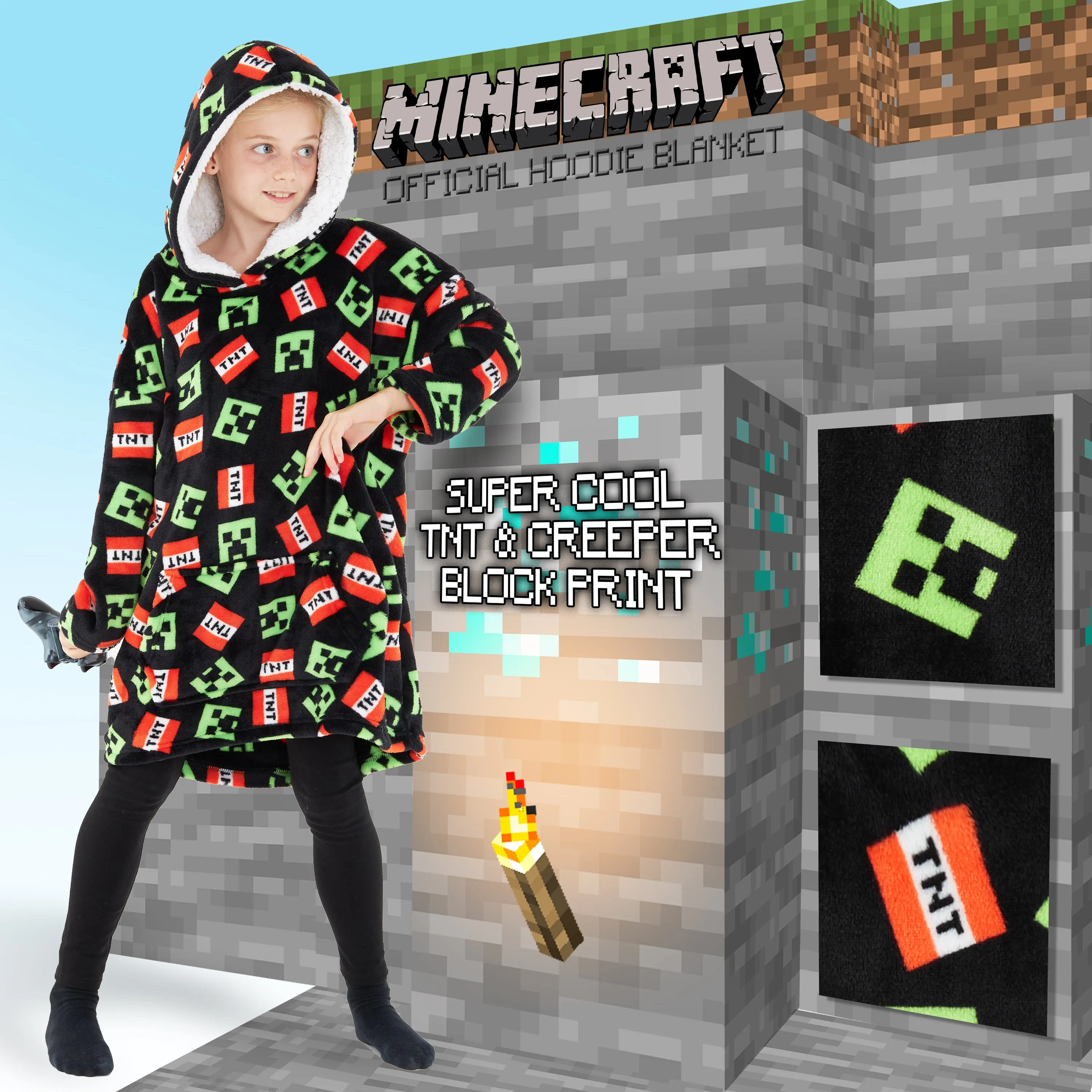 Minecraft Hoodie for Kids, Oversized Blanket Hoodie Boys Girls, Minecraft Gifts