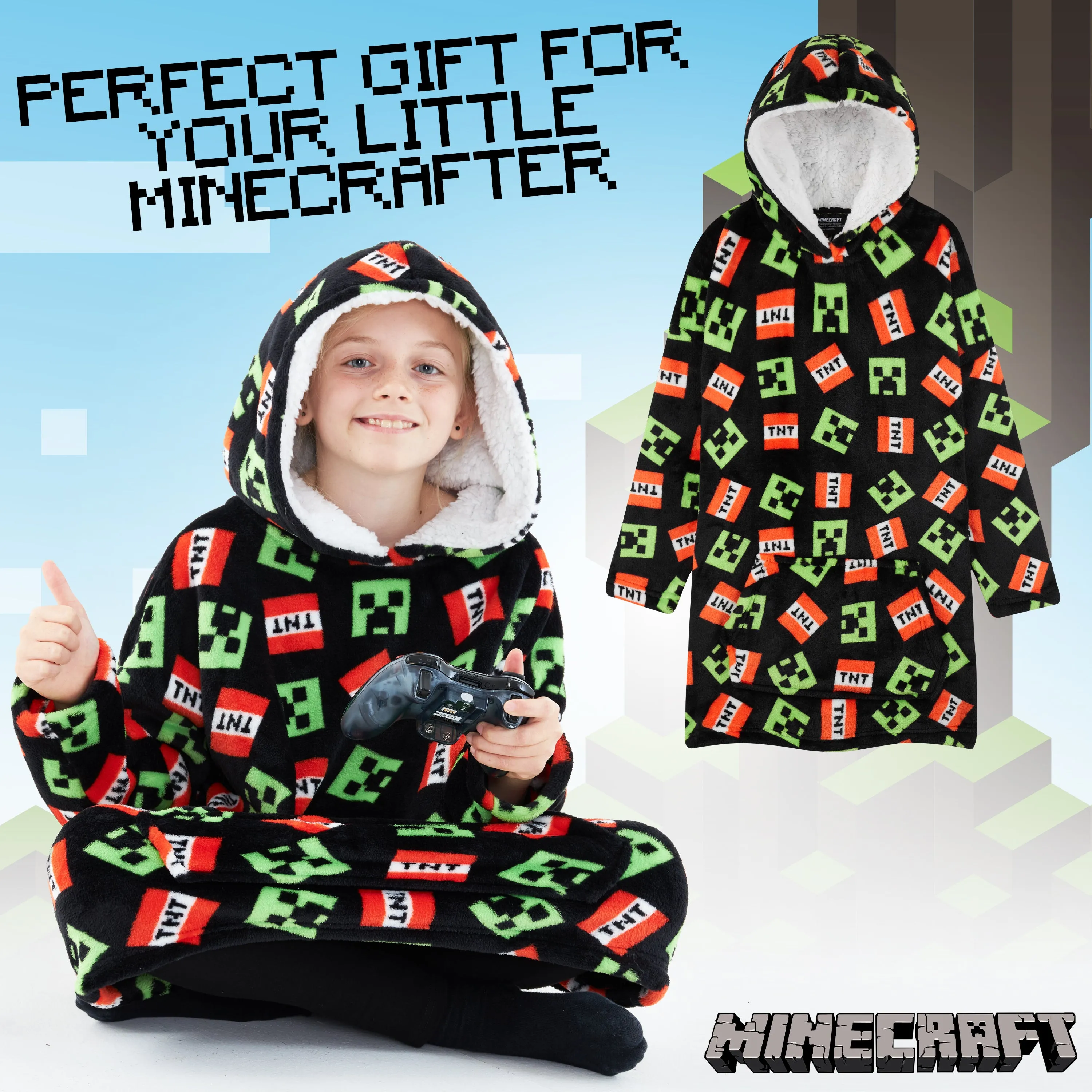 Minecraft Hoodie for Kids, Oversized Blanket Hoodie Boys Girls, Minecraft Gifts