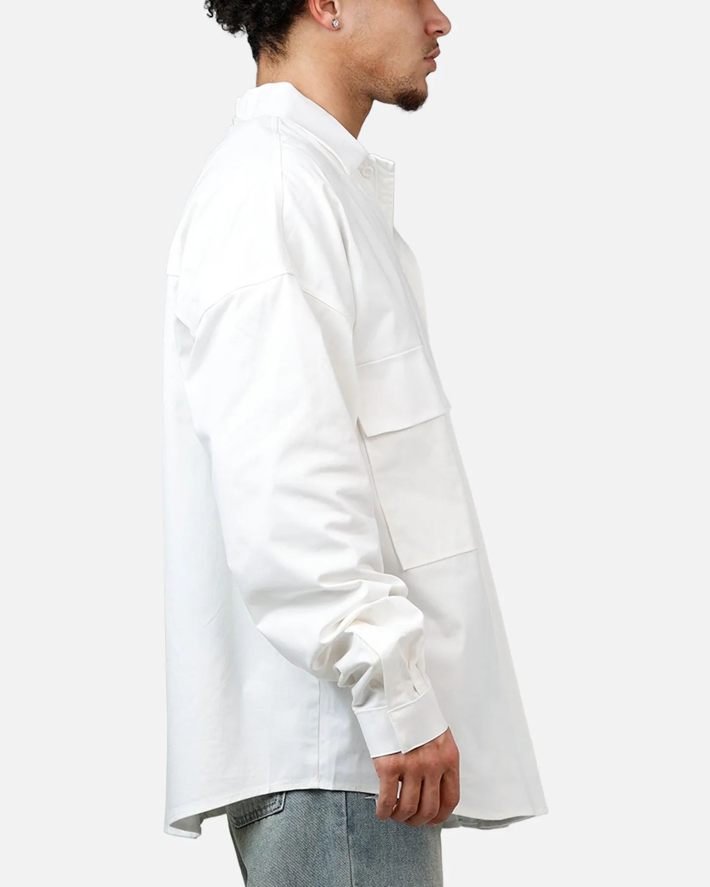 MNML Oversized Cotton Button Up Shirt White