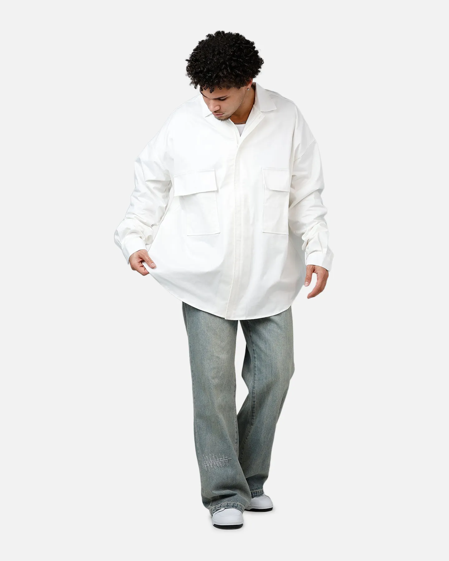 MNML Oversized Cotton Button Up Shirt White