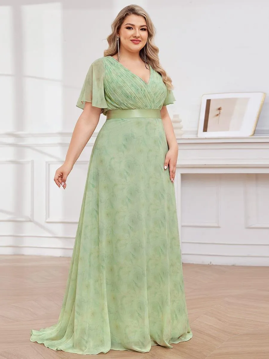 Monica | Long Empire Waist Bridesmaid Dress with Short Flutter Sleeves