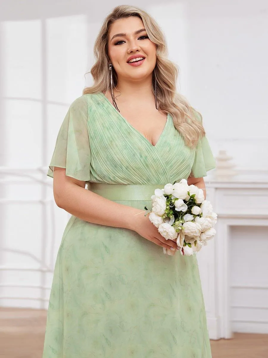 Monica | Long Empire Waist Bridesmaid Dress with Short Flutter Sleeves