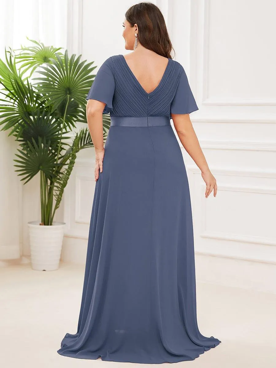 Monica | Long Empire Waist Bridesmaid Dress with Short Flutter Sleeves