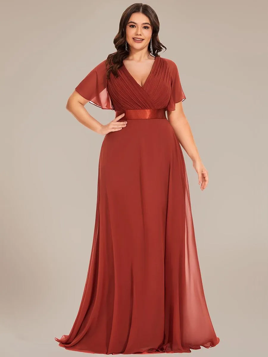 Monica | Long Empire Waist Bridesmaid Dress with Short Flutter Sleeves