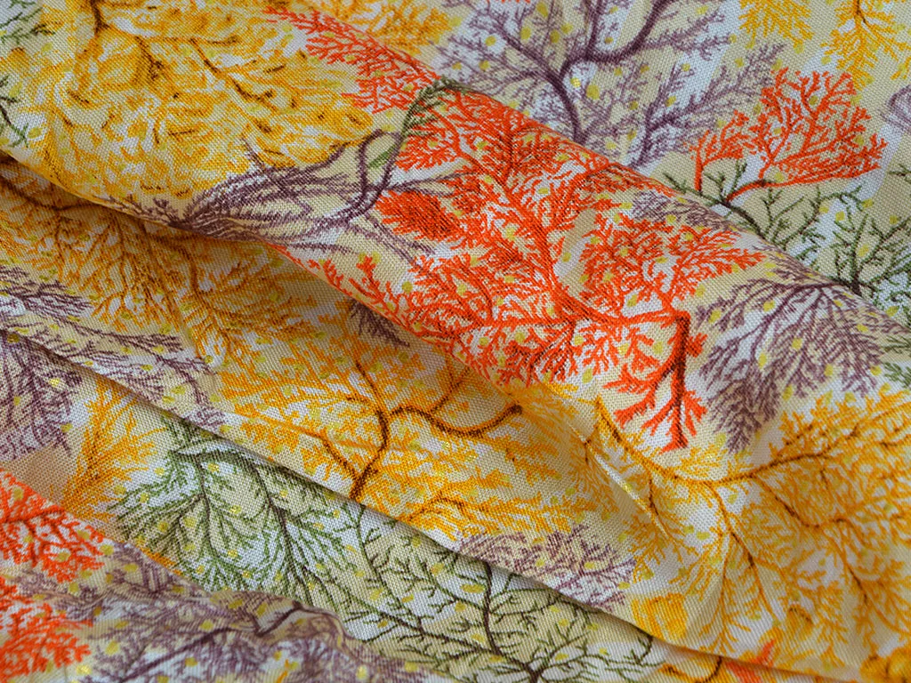 Multicolor Autumn Traditional Digital Print Cotton Rayon Fabric