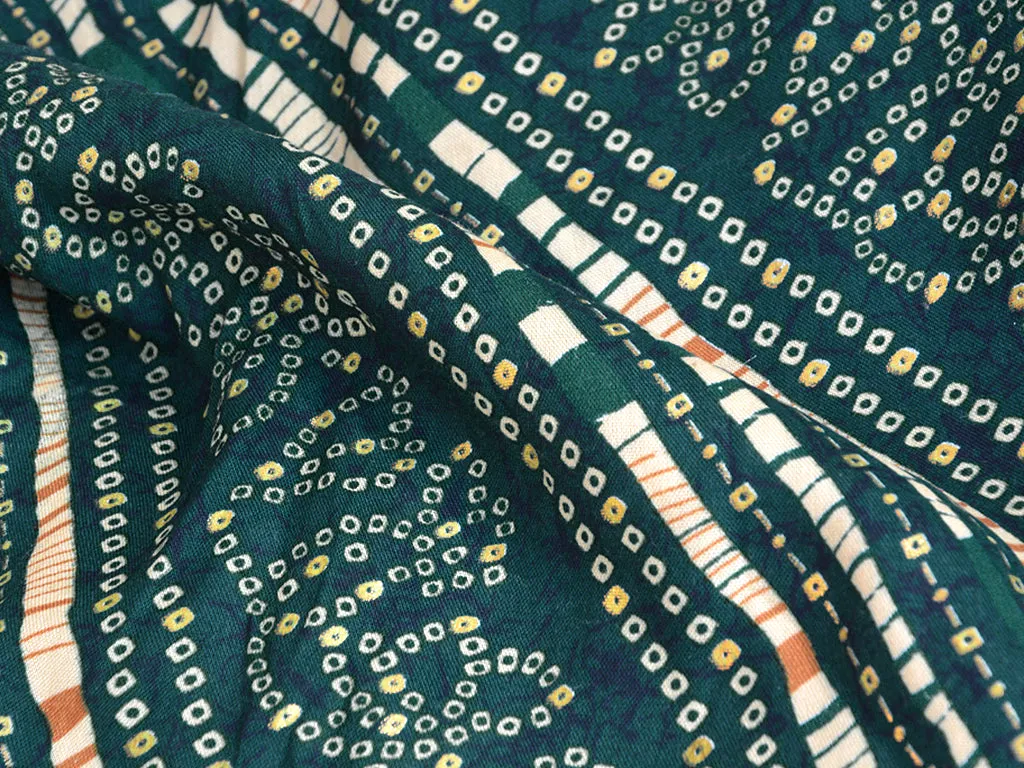 Multicolor Dark Greenish Bandani Digital Print Cotton Rayon Fabric