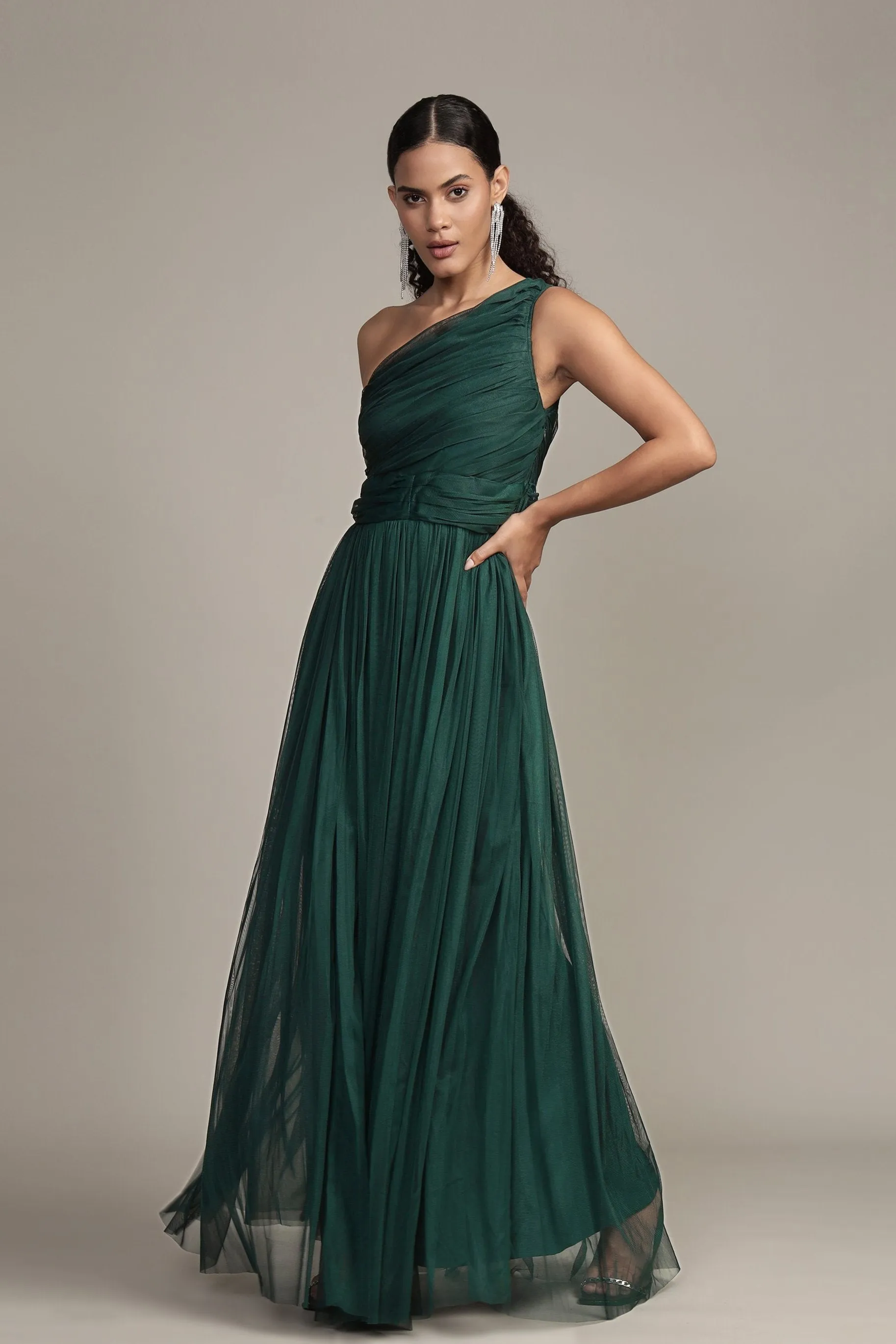 One Shoulder Maxi Dress in Emerald Green