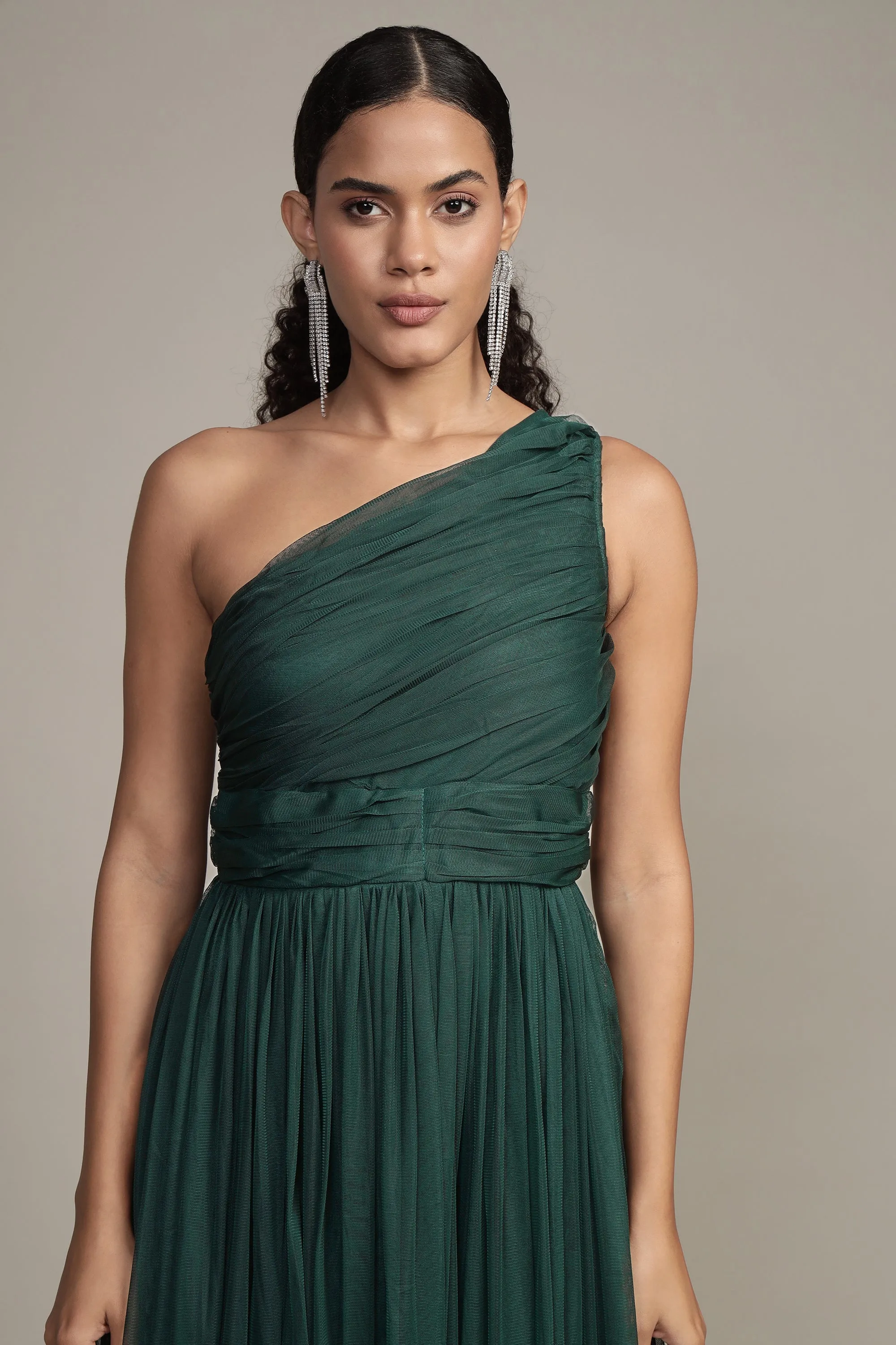 One Shoulder Maxi Dress in Emerald Green