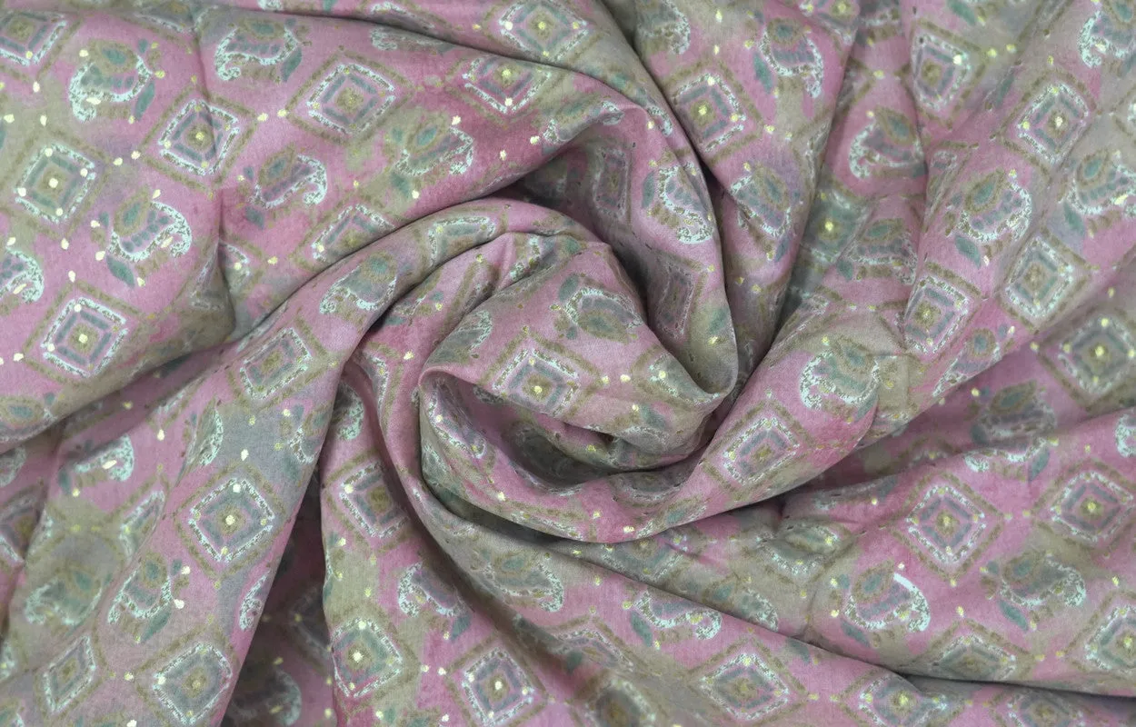 Pink Traditional Printed Cotton Muslin Fabric