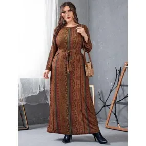 Plus Size Vintage Retro Printed A-Line Maxi Dress