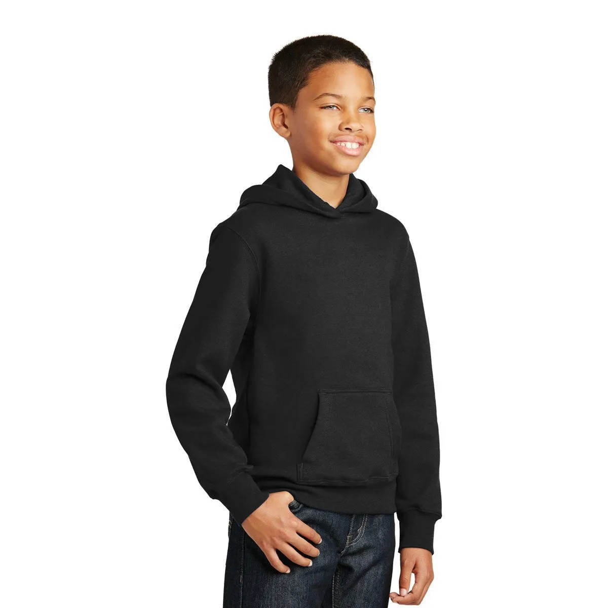 Port & Company Youth Jet Black Fan Favorite Fleece Pullover Hooded Sweatshirt