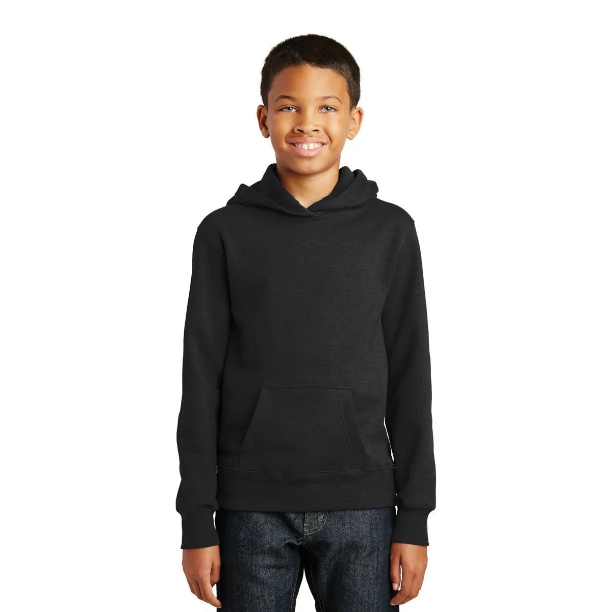 Port & Company Youth Jet Black Fan Favorite Fleece Pullover Hooded Sweatshirt