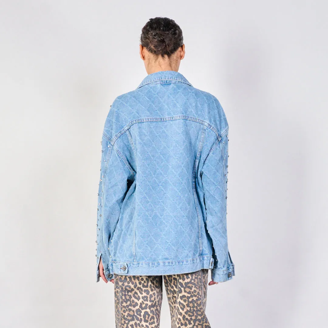 Quilted pearl-studded denim jacket wholesale