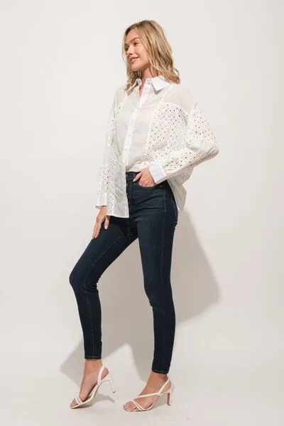 Reese Eyelet Long Sleeve Button Down Shirt