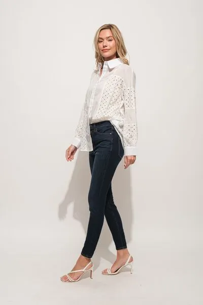 Reese Eyelet Long Sleeve Button Down Shirt