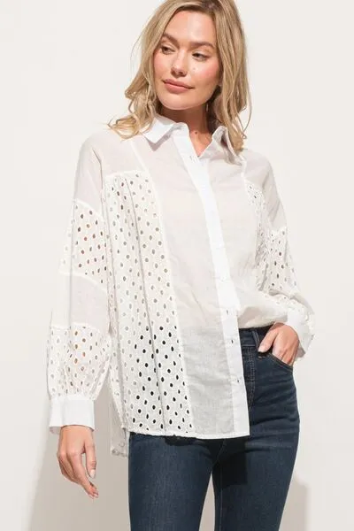 Reese Eyelet Long Sleeve Button Down Shirt