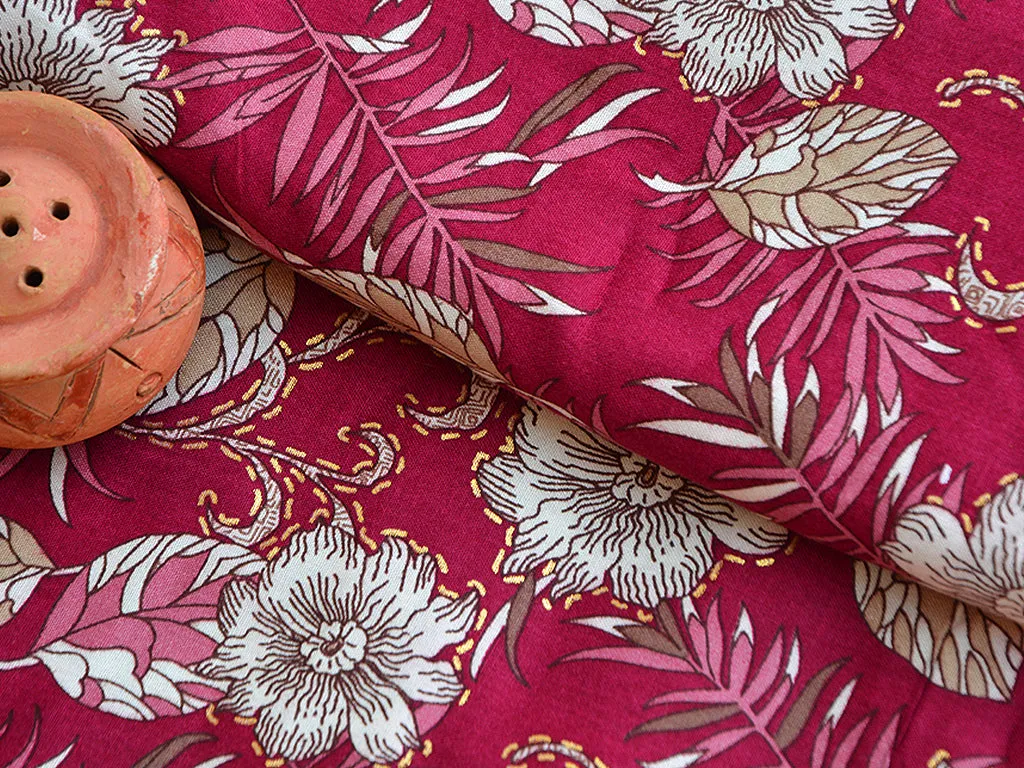 Rosewood Floral Digital Print Cotton Rayon Fabric