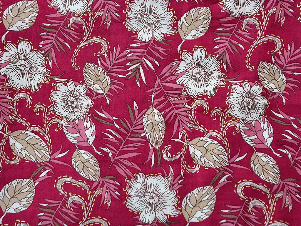 Rosewood Floral Digital Print Cotton Rayon Fabric