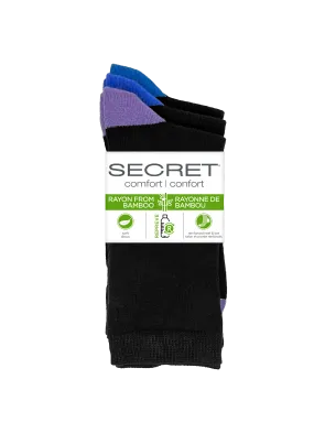 SECRET® Comfort Bamboo Contrast Heel/Toe Crew - 3 Pairs