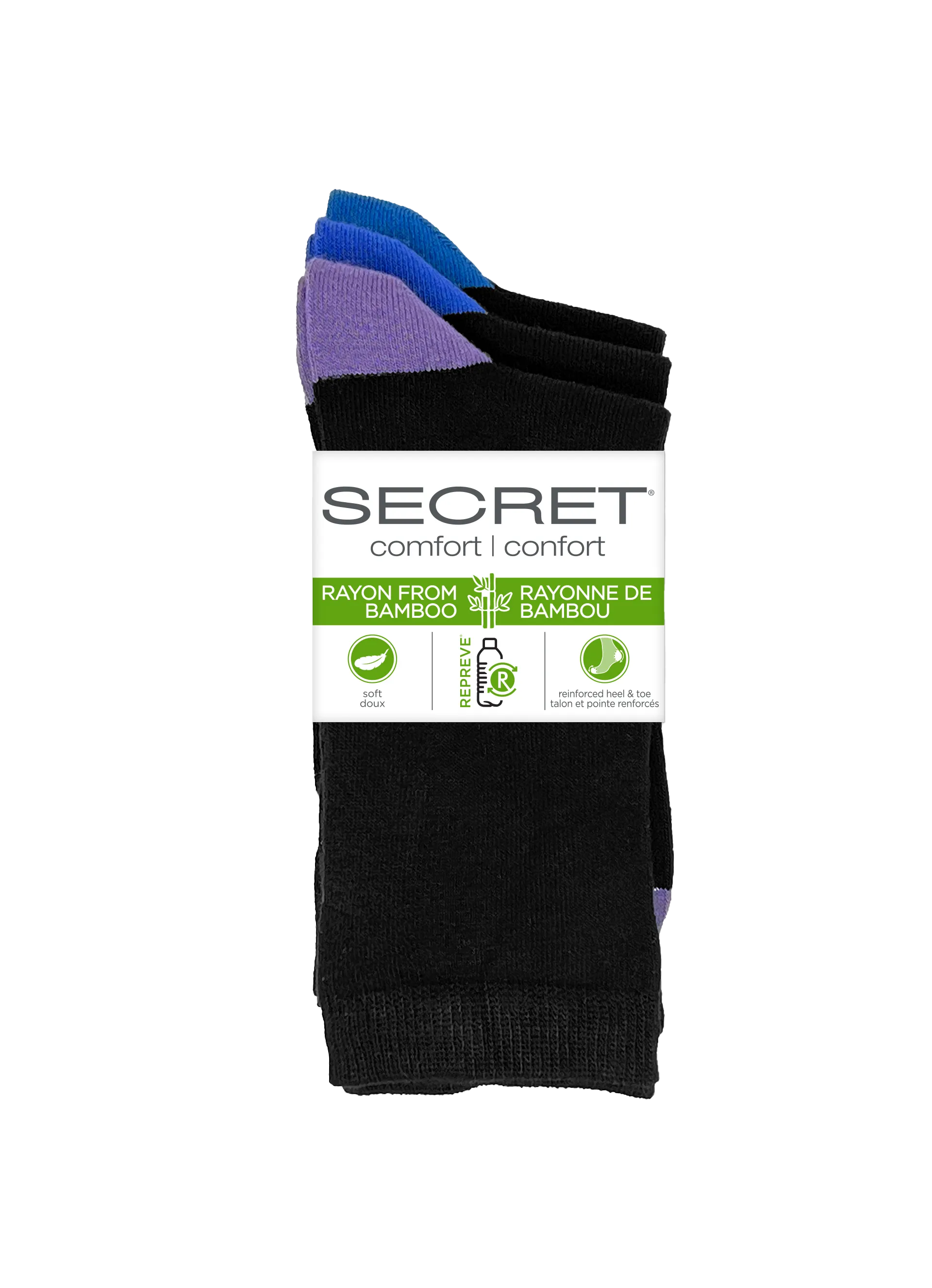 SECRET® Comfort Bamboo Contrast Heel/Toe Crew - 3 Pairs