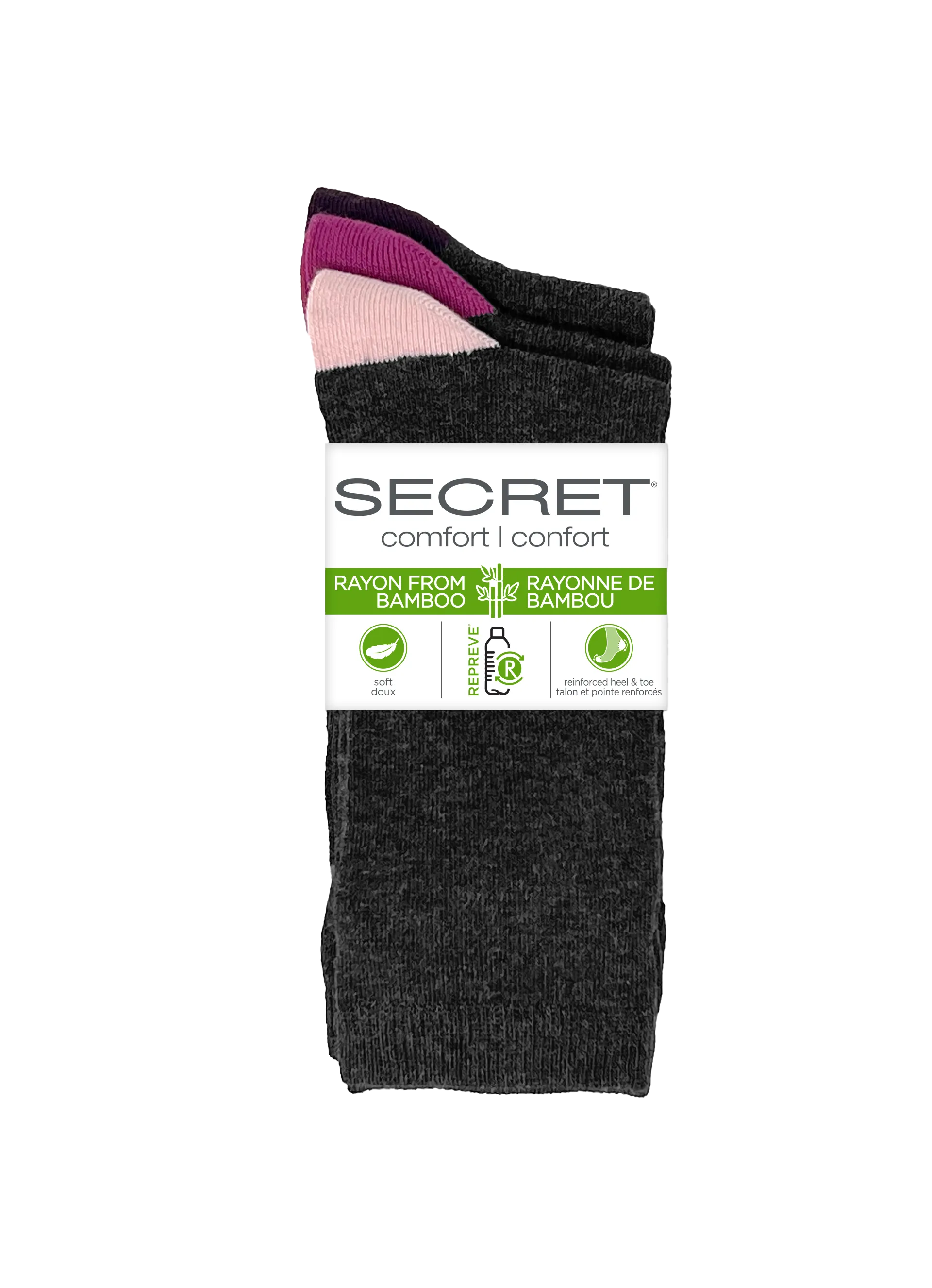 SECRET® Comfort Bamboo Contrast Heel/Toe Crew - 3 Pairs