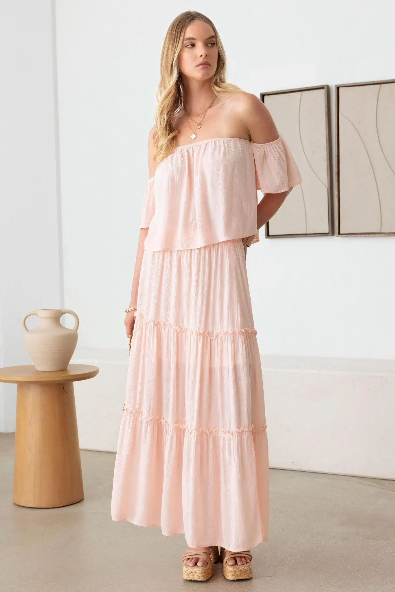 Sheer Off Shoulder Top & Maxi Skirt Set