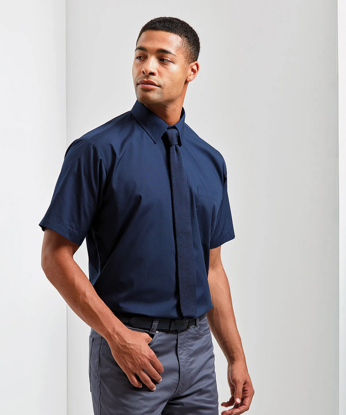 Short sleeve poplin shirt | Mid Blue*