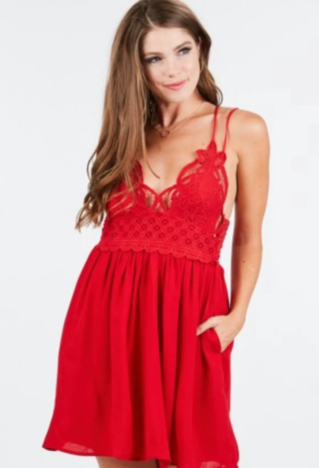 Simply Sweet Lace Bralette Dress: Red