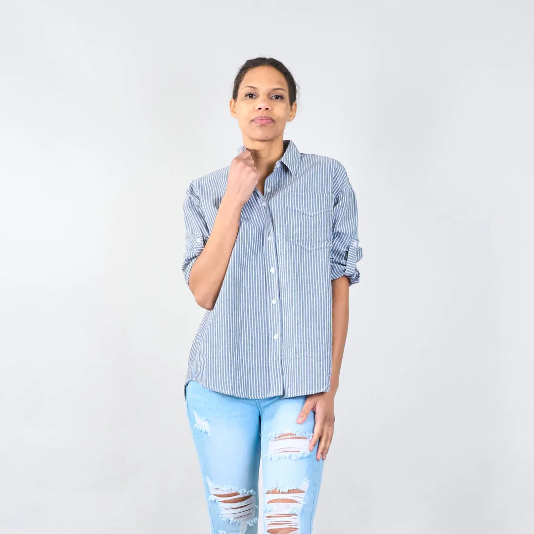 Striped button-down shirt with pocket wholesale