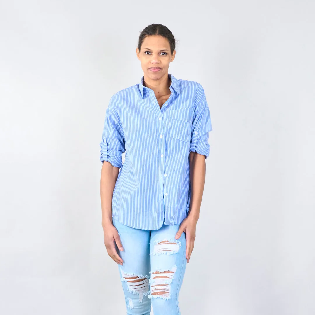 Striped button-down shirt with pocket wholesale