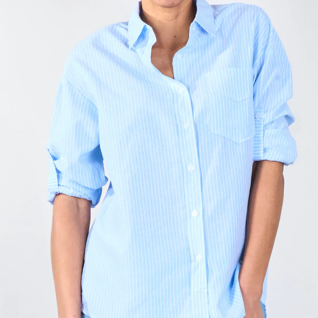 Striped button-down shirt with pocket wholesale