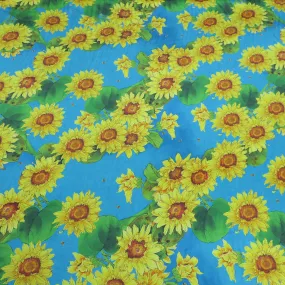 Sunflowers Teal Ground Printed  Silk Charmeuse