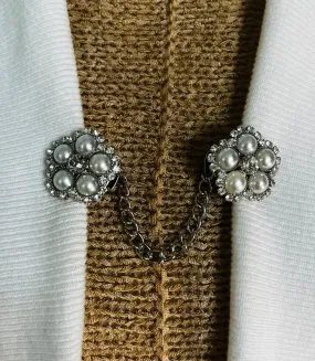 Sweater Clips Rhinestone Pearl Waist Clip Cardigan Clip Floral Sweater Clip Cinch Clip Dress Clips Jewelry Gift for Her by Fabulici