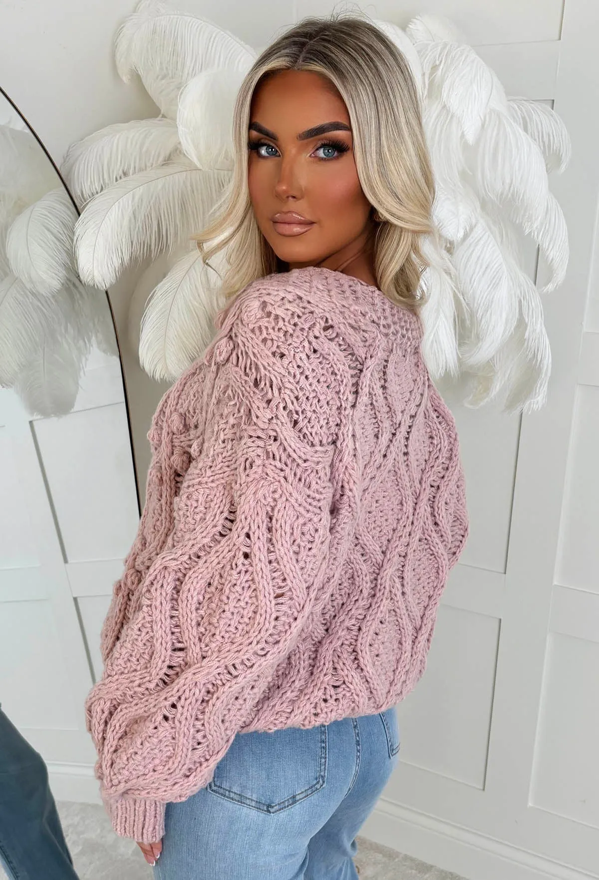 Taylor Baby Pink Chunky Cable Knitted Cardigan