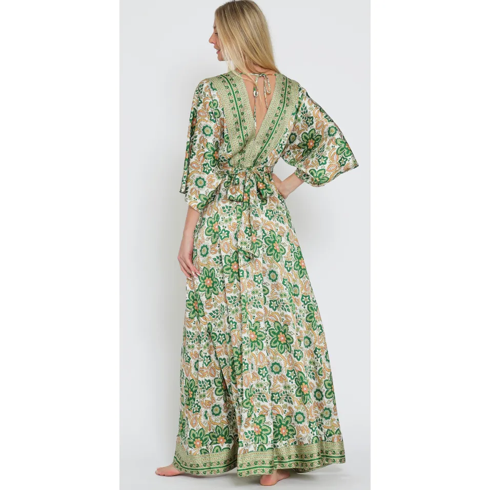 The Alani Green Floral Kimono Maxi Dress