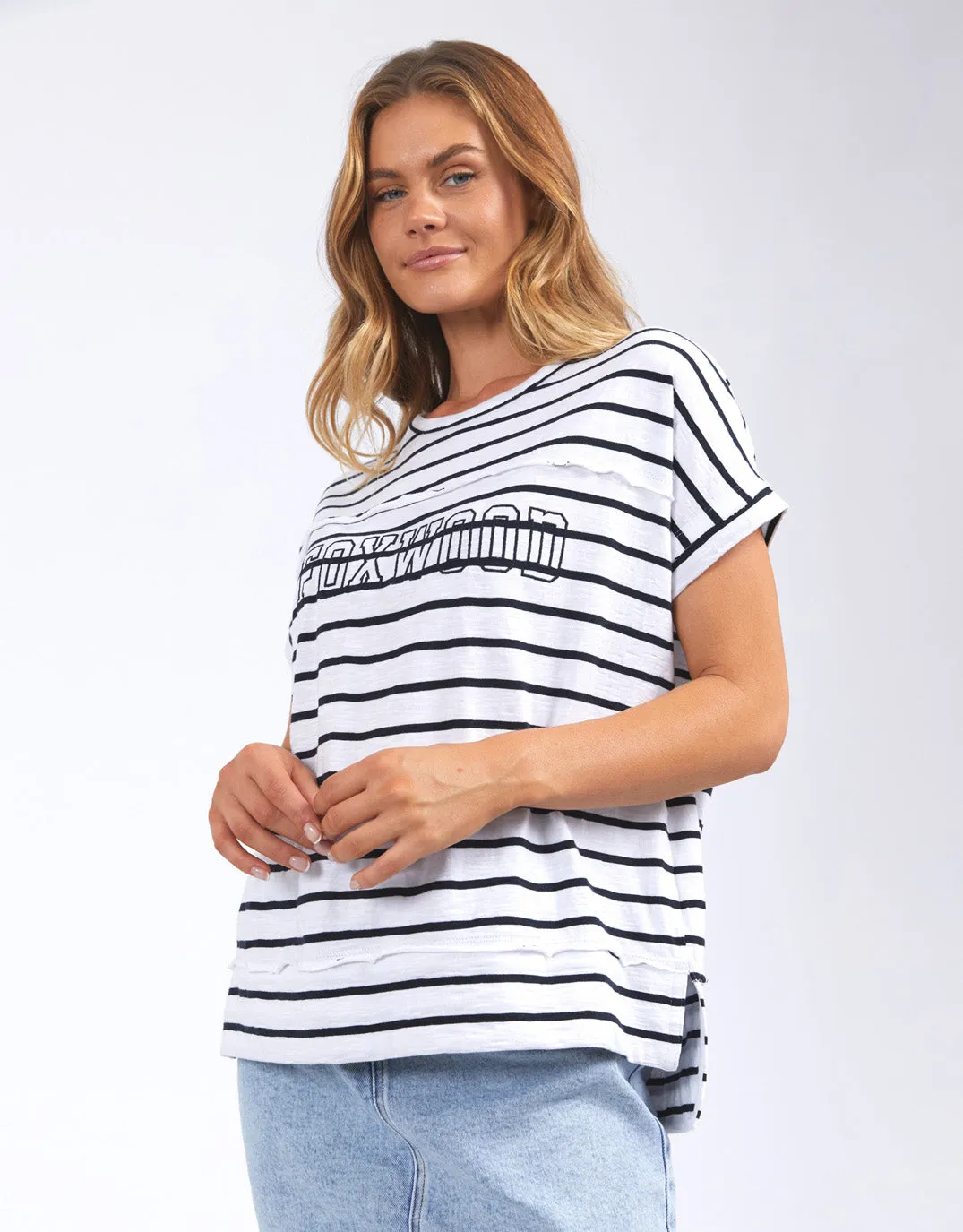 Throw On Short Sleeve Stripe Tee - White/Navy Stripe