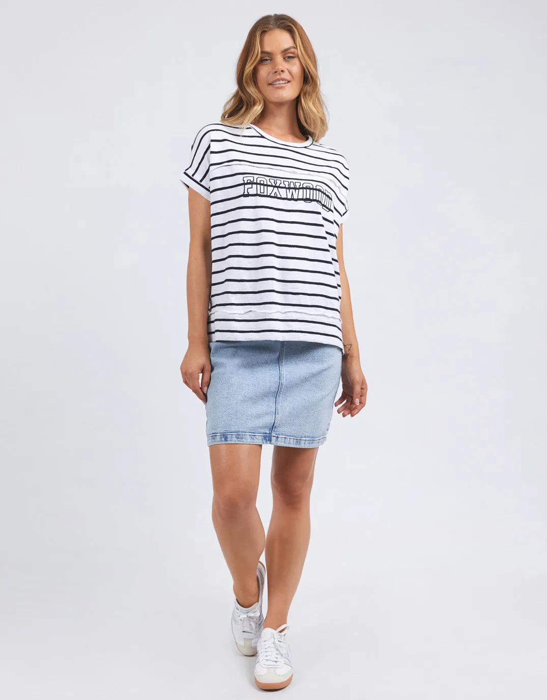 Throw On Short Sleeve Stripe Tee - White/Navy Stripe