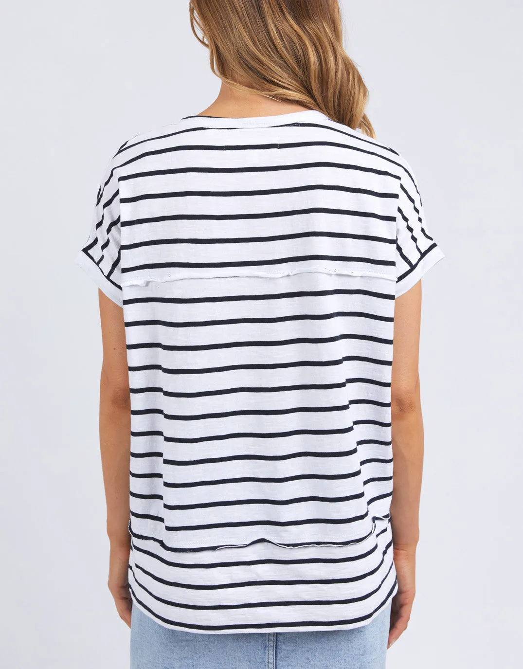 Throw On Short Sleeve Stripe Tee - White/Navy Stripe