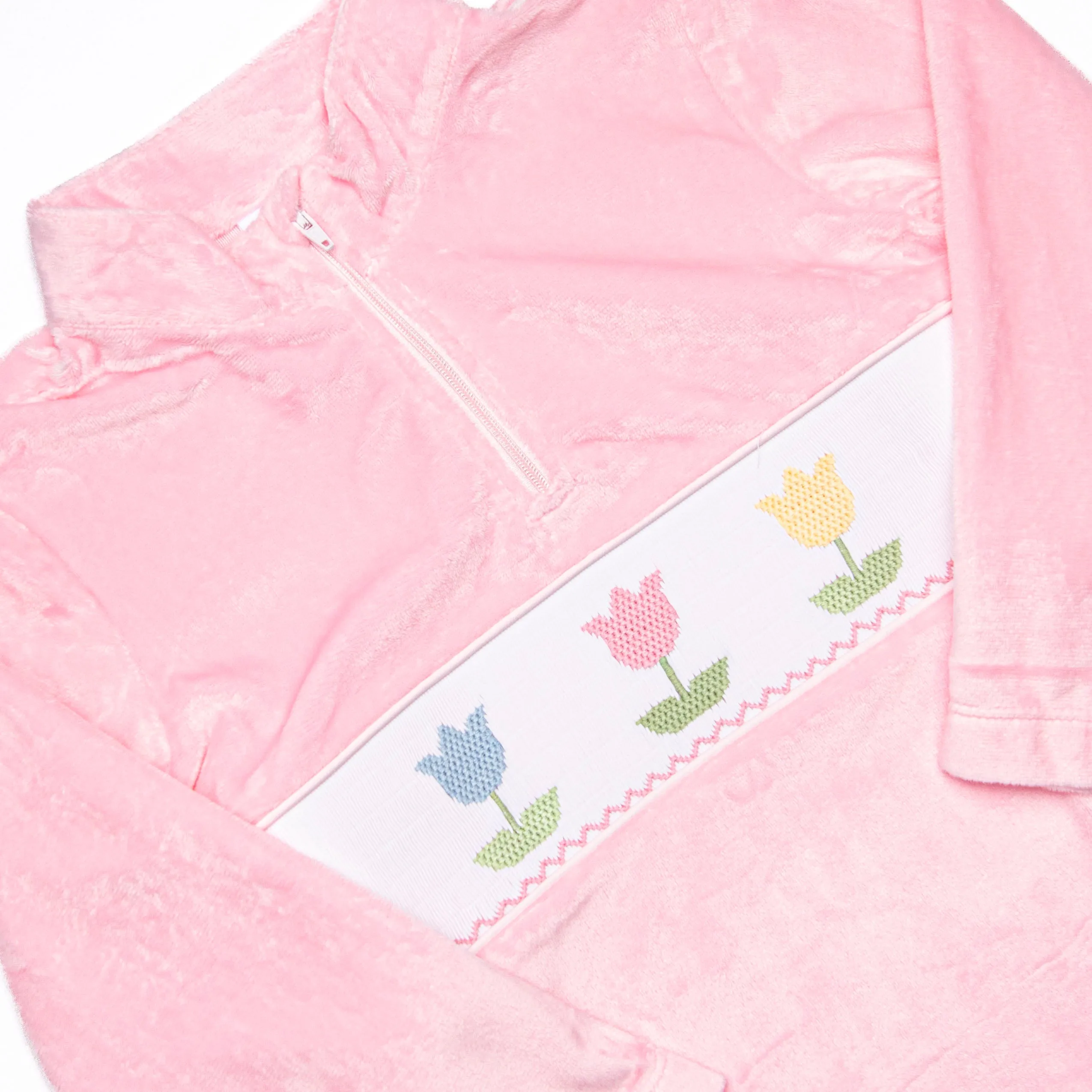 Traditional Tulips Smocked Fleece Pullover, Pink