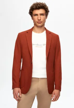 Twn Slim Fit Brown Dobby Fabric Jacket