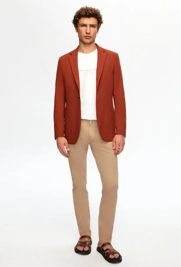 Twn Slim Fit Brown Dobby Fabric Jacket