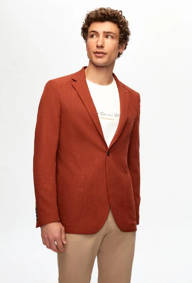 Twn Slim Fit Brown Dobby Fabric Jacket