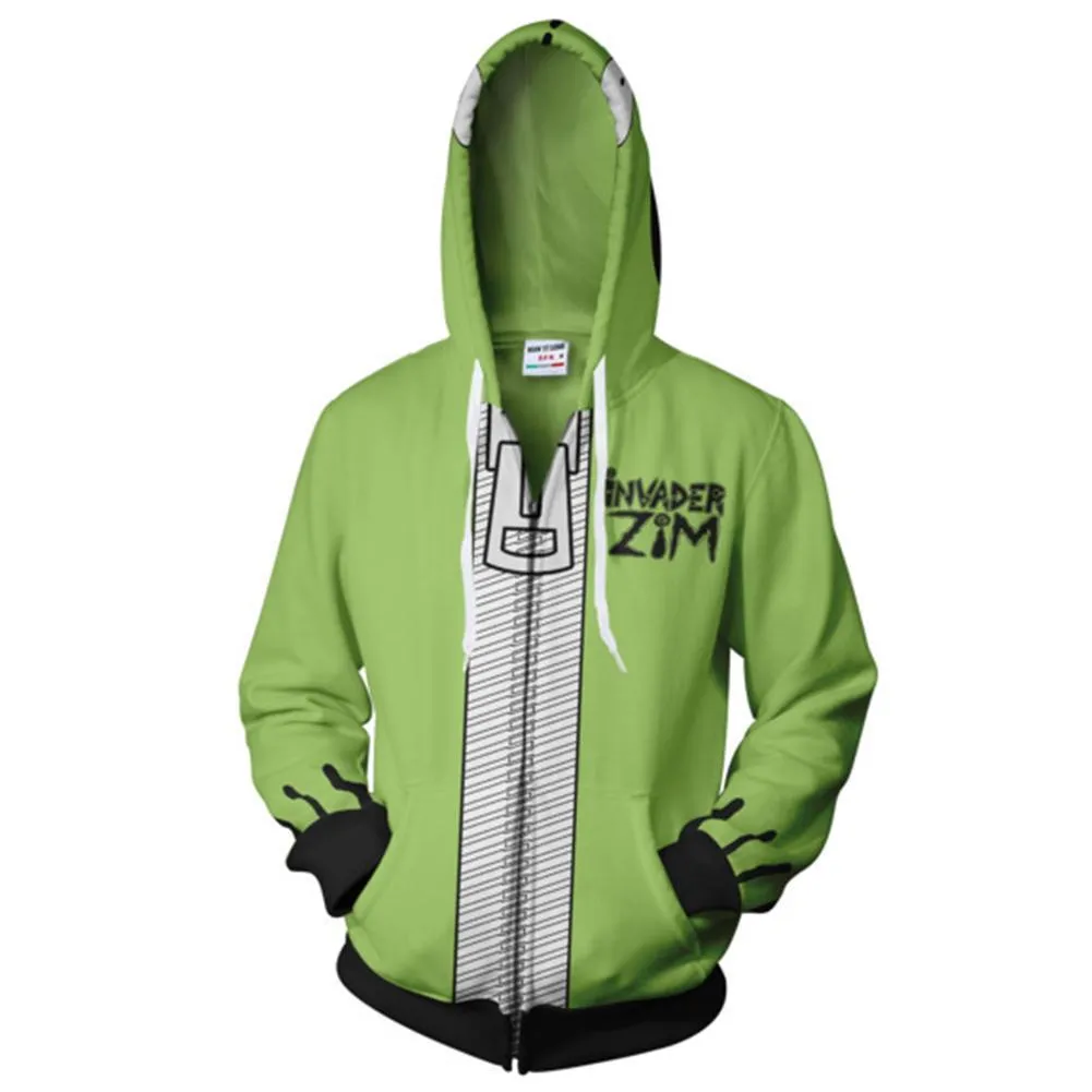 Unisex Invader Zim Gir Doom Hoodies Adult Casual Hooded Zip Up Sweatshirt