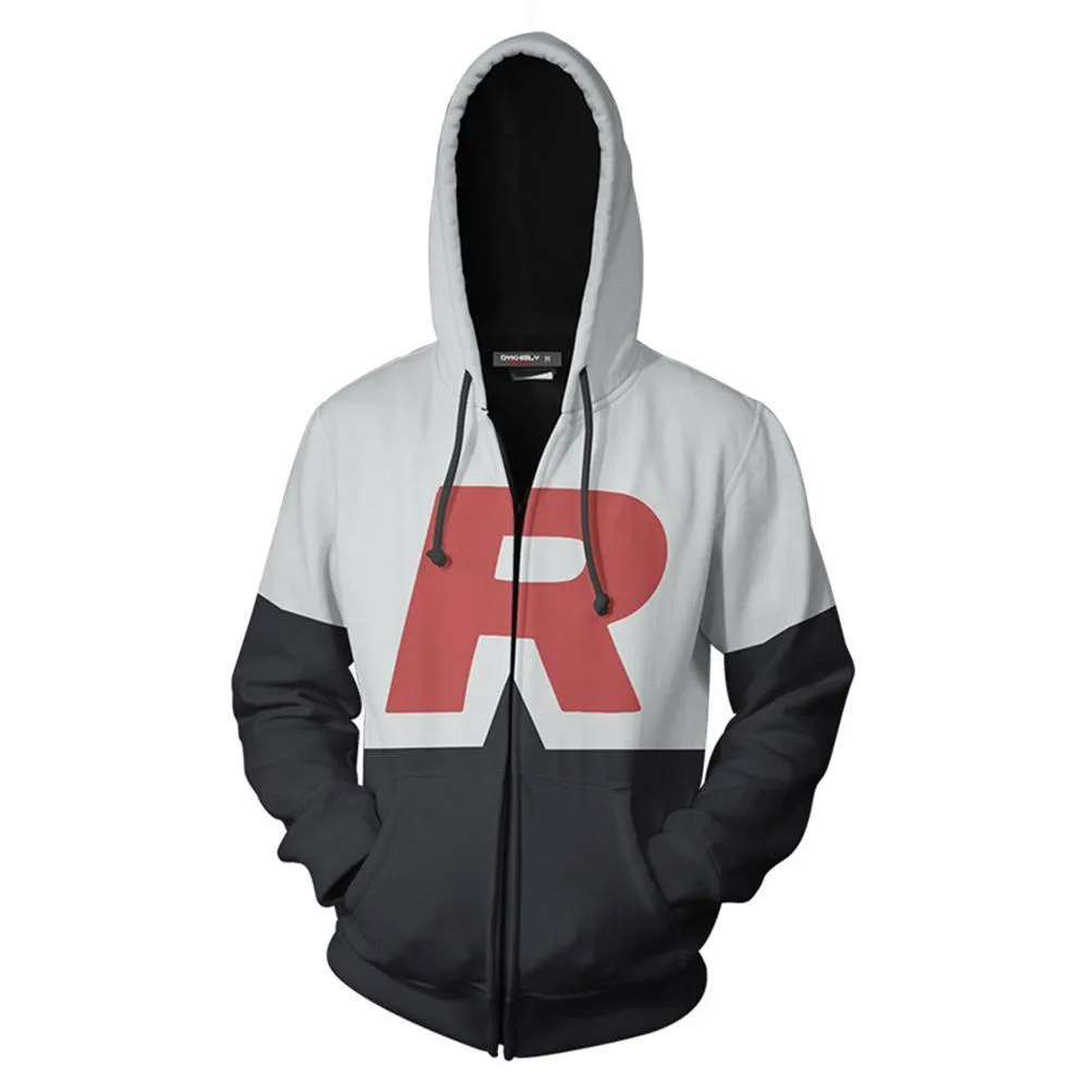 Unisex Rocket Team Hoodies Pokémon Zip Up 3D Print Jacket Sweatshirt