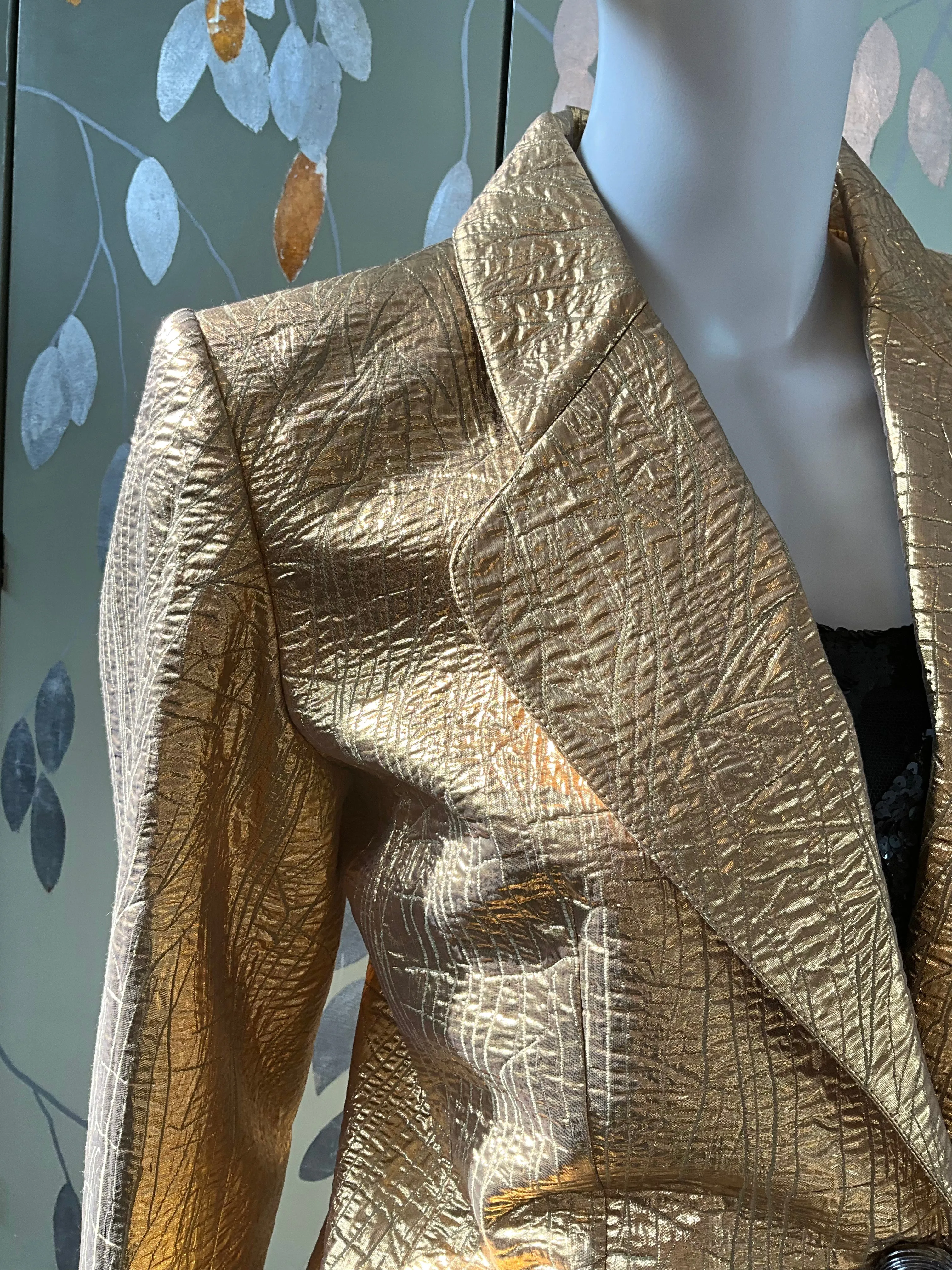 Vintage Deadstock 1980s Yves Saint Laurent Variation Gold Textured Blazer, Small