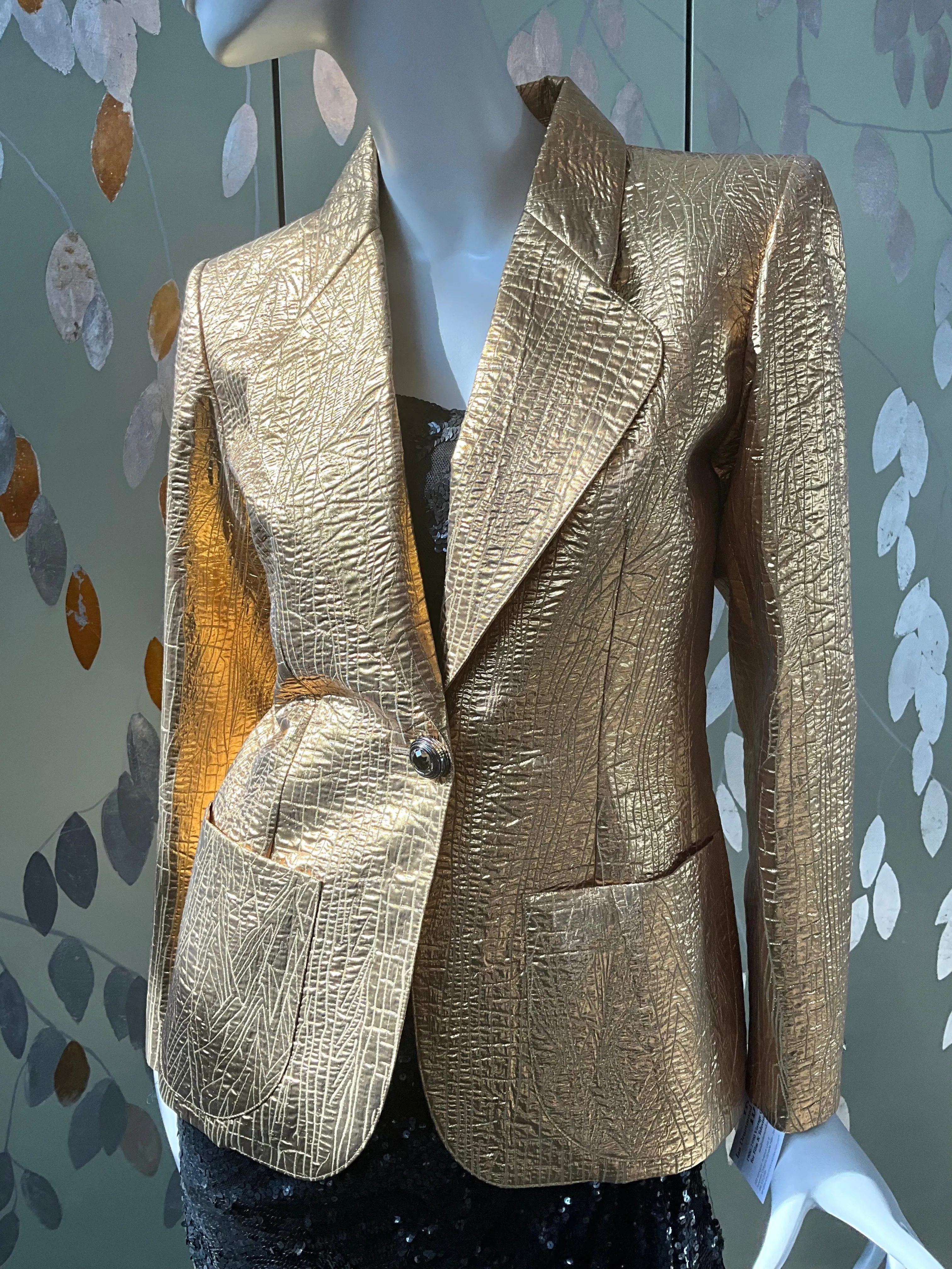 Vintage Deadstock 1980s Yves Saint Laurent Variation Gold Textured Blazer, Small